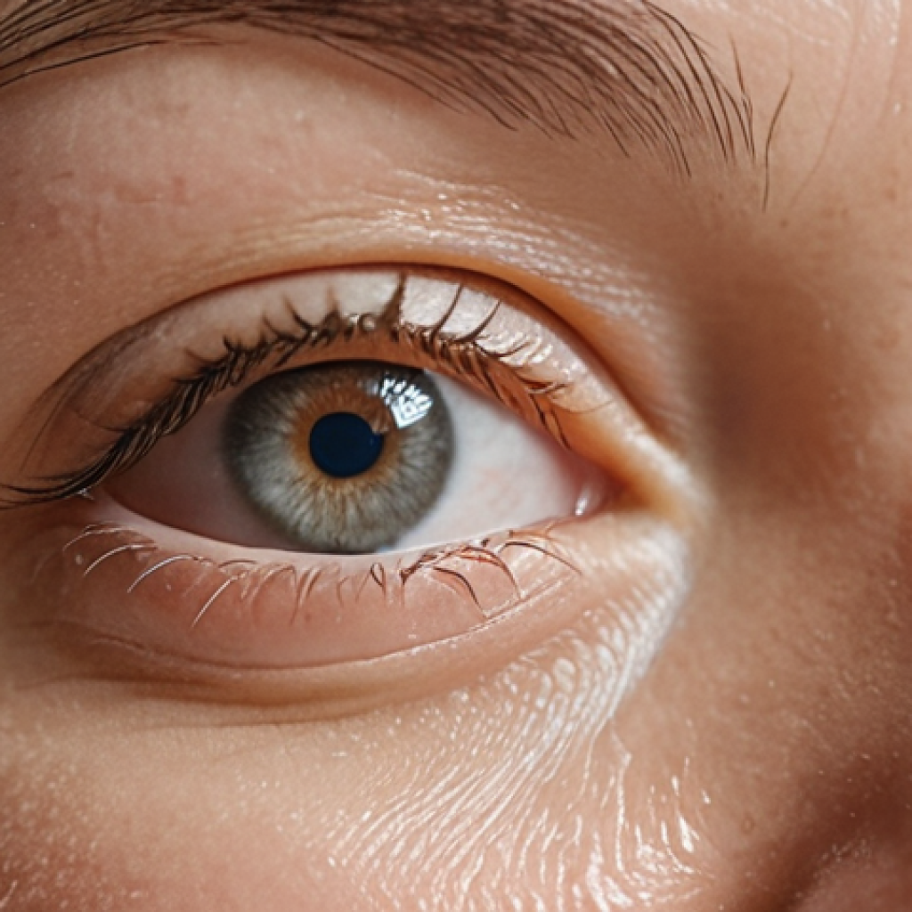 **

Close-up of a woman's face, focusing on the eye area. Her skin is smooth and hydrated. She's smiling slightly, revealing minimal fine lines around her eyes. Soft, diffused lighting. Focus on the concept of hydration and reduced wrinkles. Include the AHC Real Eye Cream For Face tube subtly in the background.

**
